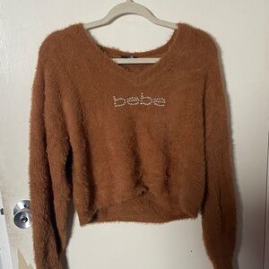 Bebe Women's Cozy Brown V-Neck Sweater